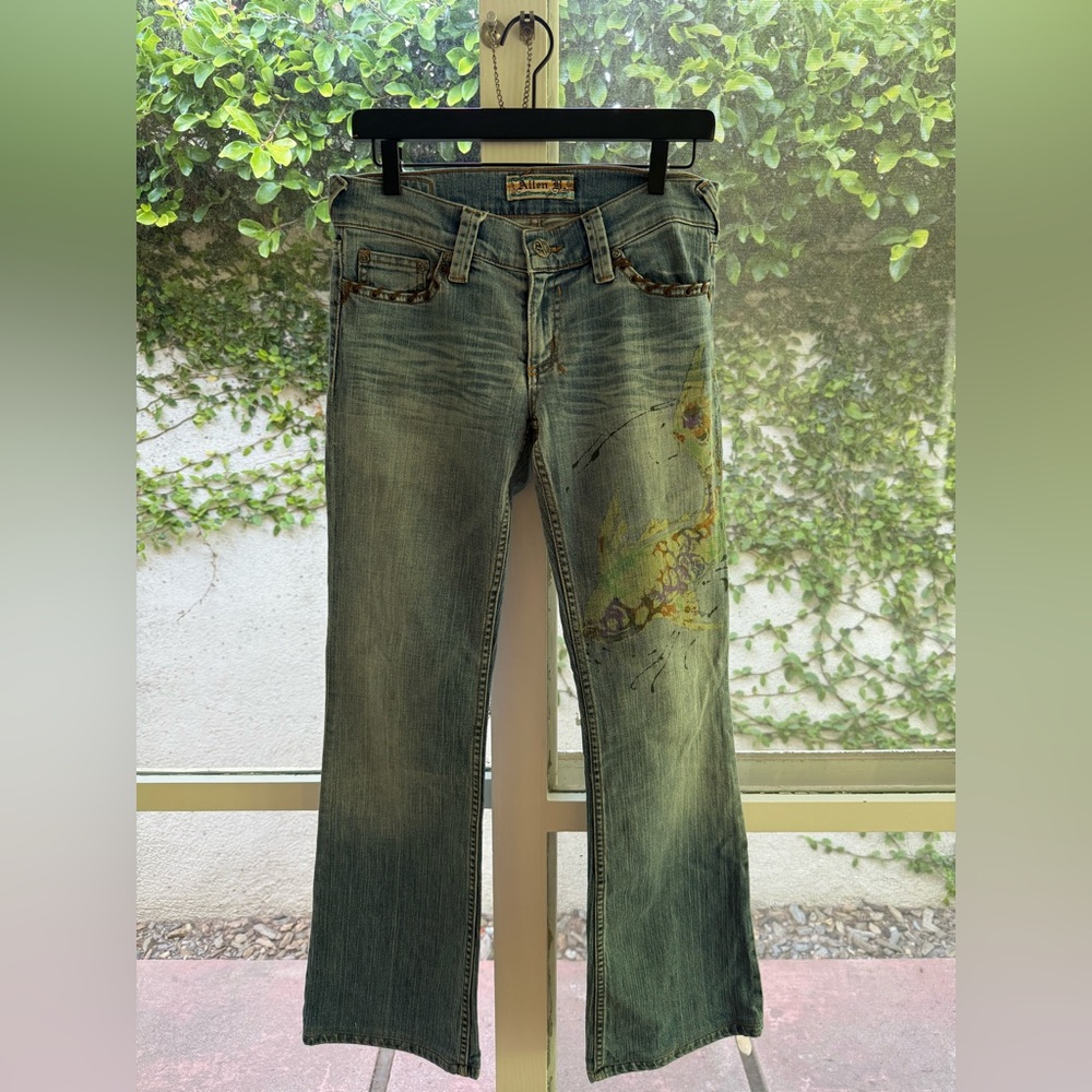 Vintage Y2K Allen B. By Allen Schwartz Watercolor Koi Fish Low Rise Flare Jeans - Picture 8 of 15